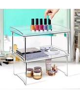 Sorbus 2 Tier Foldable Storage Shelf Organizer Stand Racks for Undersink, Kitchen Cabinets, Pantry, Countertops, Clear Plastic/Metal