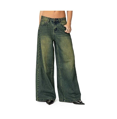 Edikted Womens Shawn Washed Low Rise Jeans