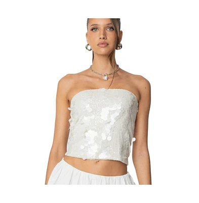 Edikted Womens Samara Sequin Strapless Top