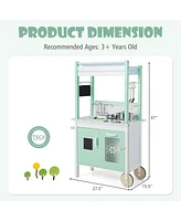 Gymax Double-Sided Pretend Play Kitchen Kids Wooden Grocery Stand w/ Remote Control