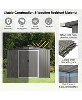 Gouun 8 x 6 Feet Galvanized Steel Storage Shed for Garden Yard