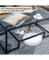 Gouun Modern 2-Tier Rectangular Table with Glass Table Top