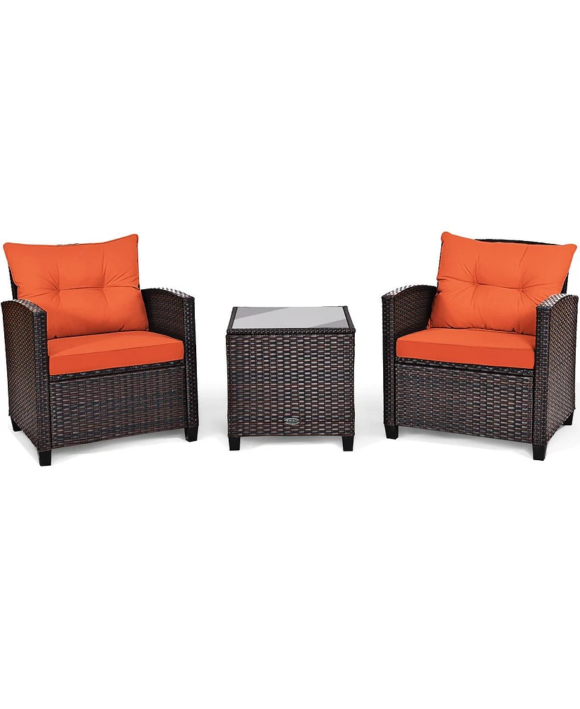Gouun 3 Pieces Rattan Patio Furniture Set with Washable Cushion
