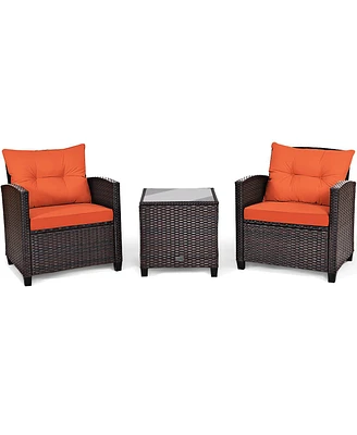 Gouun 3 Pieces Rattan Patio Furniture Set with Washable Cushion