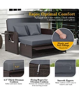 Gouun Patio Rattan Daybed with 4-Level Adjustable Backrest and Retractable Side Tray