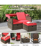 Gouun Outdoor Patio Rattan Daybed with Retractable Canopy and Adjustable Backrests