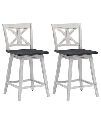 Gouun Set of 2 Swivel Counter Height Bar Stools with Solid Wood Legs