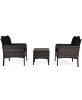 Gouun 3 Pcs Outdoor Patio Rattan Conversation Set with Seat Cushions