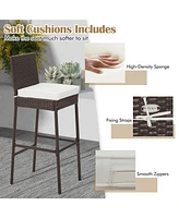 Gouun 4 Pieces Patio Wicker Barstools with Seat Cushion and Footrest-Set of 4