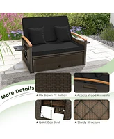 Gouun Outdoor Wicker Daybed with Folding Panels and Storage Ottoman