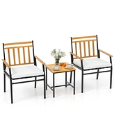 Gouun 3 Pieces Outdoor Furniture Set Acacia Wood Patio Conversation Set with Cushions