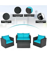Gouun 4Pcs Patio Rattan Cushioned Furniture Set