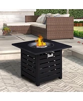 Mondawe 25"H x 32"W Square Propane Fire Pit Table 50,000 Btu with Included Waterproof Cover, Black Top