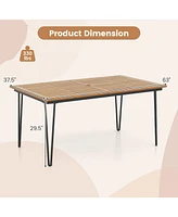 Gouun 63 Inch Rectangular Outdoor Dining Table for 6 People with Acacia Wood Tabletop and Umbrella Hole-63 inches