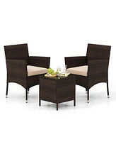 Gouun 3 Pieces Outdoor Conversation Set with Cushioned Seat and Glass Tabletop