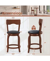 Gouun Swivel Bar Stools Set of 2 with Rubber Wood Frame and Upholstered Seat-24 Inch