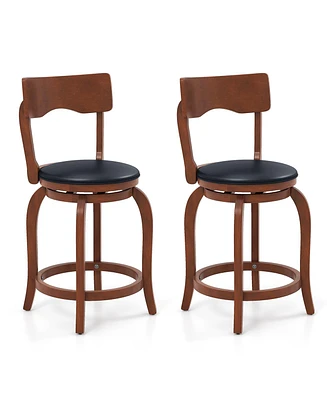 Gouun Swivel Bar Stools Set of 2 with Rubber Wood Frame and Upholstered Seat-24 Inch