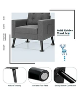 Gouun Mid-Century Upholstered Armchair Club Chair with Rubber Wood Legs