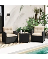 Gouun 3 Pieces Patio Furniture Set with Tempered Glass Table-Off