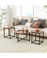 Gouun 3-Piece Table Set Round Table and 2PCS Square End Tables