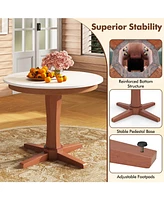 Gouun 35 Inches Wooden Round Dining Table with Pedestal Base
