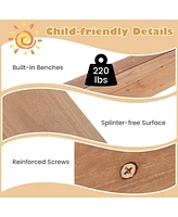 Gouun 49 x 48 Inch Kids Wooden Sandbox with Cover and 2 Bench Seats
