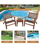 Gouun 3 Pieces Outdoor Wooden Patio Rattan Furniture Set