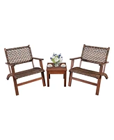 Gouun 3 Pieces Outdoor Wooden Patio Rattan Furniture Set