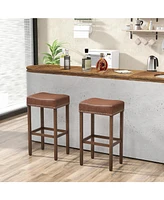Gouun Upholstered Bar Stools Set of 2 with Footrests for Counter