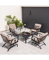 Gouun 5 Pieces Patio Rocking Chairs and 4-in-1 Fire Pit Table with Fire Poker