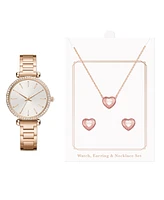 Jessica Carlyle Women's Quartz Rose Gold-Tone Alloy Watch 33mm Gift Set