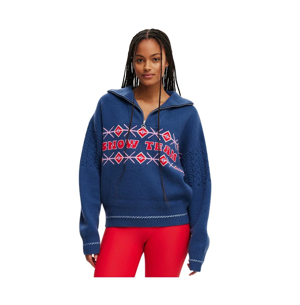 Cotton On Women's Active Knitted Graphic Half Zip Longlseeve