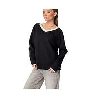 Edikted Women's Contrast V Neck Knit Sweater