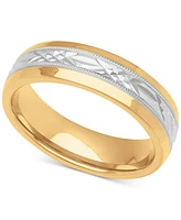 Men's Two-Tone Low Dome Textured Wedding Band Sterling Silver & 18k Gold-Plate