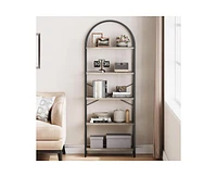 gaomon Bookshelf 5 Tier Bookcase Arched Display Racks Tall Standing Bookshelves Metal Frame Farmhouse Storage Rack Shelf Grey Book Shelf for Bedroom
