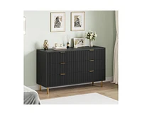 gaomon Modern 6 Drawer Dresser for Bedroom with Gold Handle and Large Drawer, Wood Double Chest of Drawers and Storage Organizer for Living Room