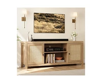 gaomon Boho Tv Stand for 65 Inch, Rattan Entertainment Center with 2-Tier Storage