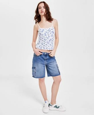 Just Polly Juniors Ditsy Print Camisole Top Indigo Rein Cargo Denim Jorts