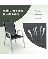 Gymax 4PCS Patio Stacking Dining Chairs w/ Curved Armrests & Breathable Seat Fabric
