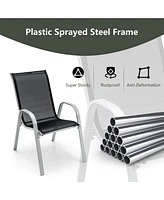 Gymax 4PCS Patio Stacking Dining Chairs w/ Curved Armrests & Breathable Seat Fabric