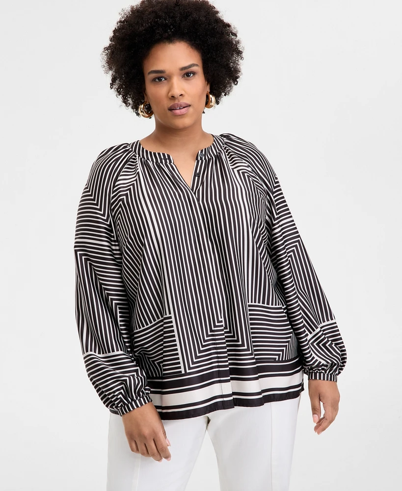 INC Plus Printed Blouson-Sleeve Blouse, Exclusively at Macy's