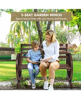 Gouun 2-Person Outdoor Wooden Wagon Wheel Garden Bench
