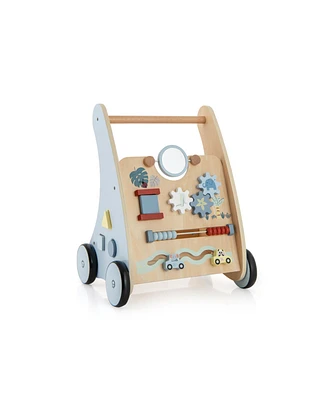 Gouun Wooden Baby Push and Pull Walker with Multi-Activity Learning Center