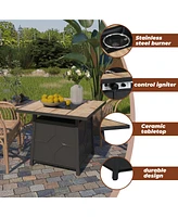 Mondawe 25"H x 28"W Square 40,000 Btu Auto-Ignition Propane Gas Firepit with Waterproof Cover