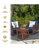 Gouun 3 Pieces Patio Wicker Furniture Set with Acacia Wood Table and Washable Cushion