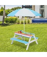 Gouun 3-in-1 Kids Outdoor Picnic Water Sand Table with Umbrella Play Boxes
