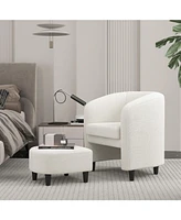 Gouun Modern Upholstered Barrel Teddy Velvet Chair with Ottoman
