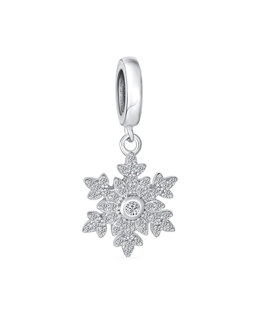 Bling Jewelry Christmas Dangle Snowflake Bead Charm .925 Sterling Silver