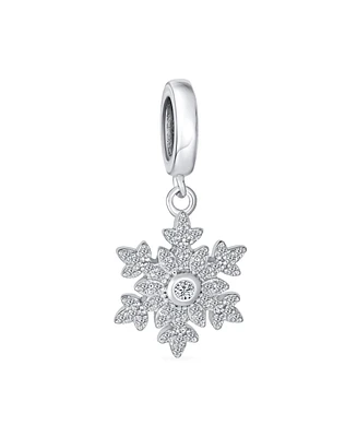 Bling Jewelry Christmas Dangle Snowflake Bead Charm .925 Sterling Silver
