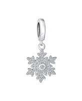 Bling Jewelry Christmas Dangle Snowflake Bead Charm .925 Sterling Silver